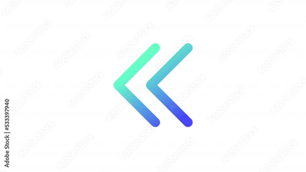 Animated skip arrow gradient ui icon. Move to start. Double arrows. Seamless loop 4k video with alpha channel on transparent background. Line color user interface symbol motion graphic animation