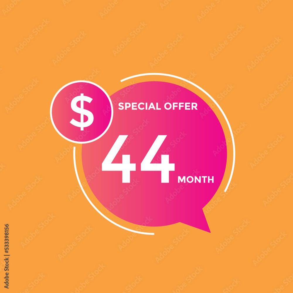 $44 USD Dollar Month sale promotion Banner. Special offer, 44 dollar month price tag, shop now button. Business or shopping promotion marketing concept
$44 USD Dollar Month sale promotion Banner. Special offer, 44 dollar month price tag, shop now button. Business or shopping promotion marketing concept