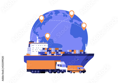 Logistics concept using multimodal transport. Vector illustration.