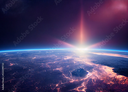 Earth from space, horizon line and sun © Multiverso Design