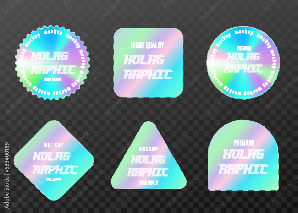 Set of realistic holograph stickers different shapes, vector illustration Set of realistic holograph stickers different shapes, vector illustration
