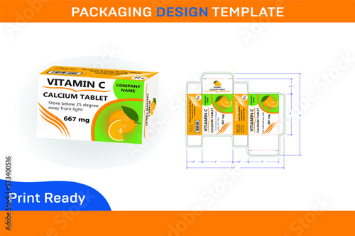 VITAMIN C 667 mg CALCIUM TABLET BOX PACKAGING DESIGN TEMPLATE