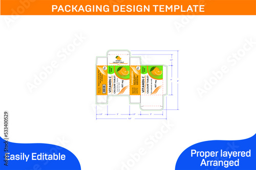 VITAMIN C 667 mg CALCIUM TABLET BOX PACKAGING DESIGN TEMPLATE