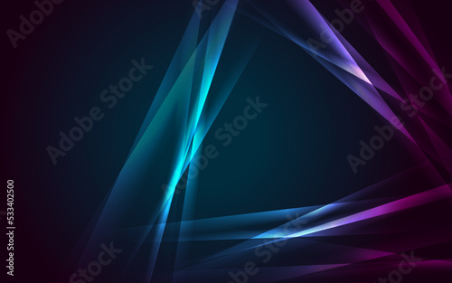 Blue and purple neon glowing glossy triangles abstract background. Vector futuristic design
