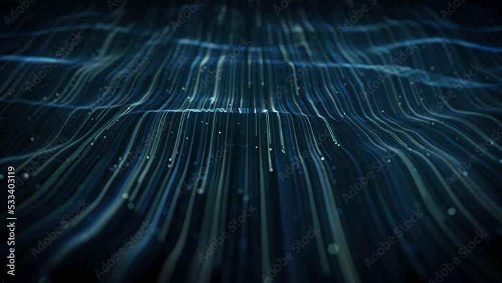 Abstract Wave Of Light Strings Flowing Background/ 4k animation of an abstract wallpaper technology background with waving powerful light stroke patterns and depth of field