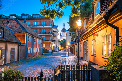 Photography Colorful architecture of Stockholm old city center upper town evening view