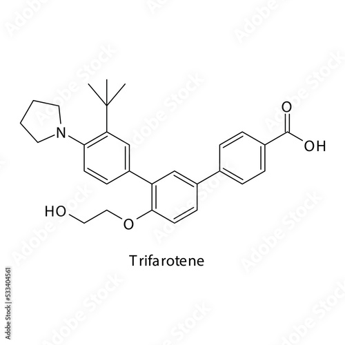 Trifarotene molecule flat skeletal structure, 4th generation retinoid used in acne, psoriasis Vector illustration on white background.