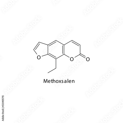 Methoxsalen molecule flat skeletal structure, Psoralen used in psoriasis Vector illustration on white background.