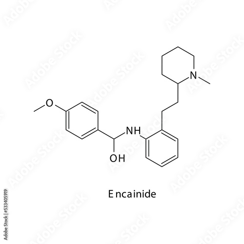 Encainide molecule flat skeletal structure, Class Ic antiarrythmia drug - fast Na chanel blocker used in cardiac dysrythmia Vector illustration on white background.