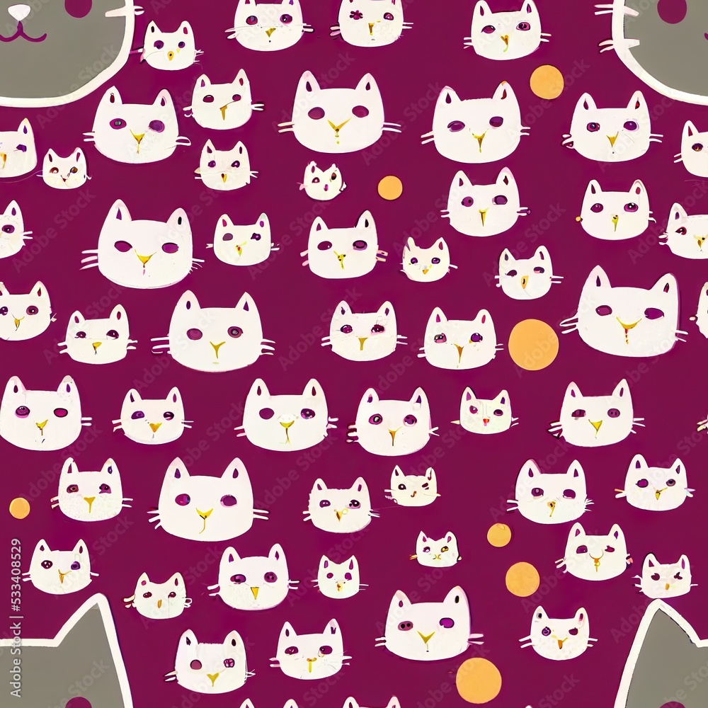 Seamless pattern with cute colourful Kittens and Cats. Creative childish texture. Great for fabric, textile Illustration or wrapping paper.