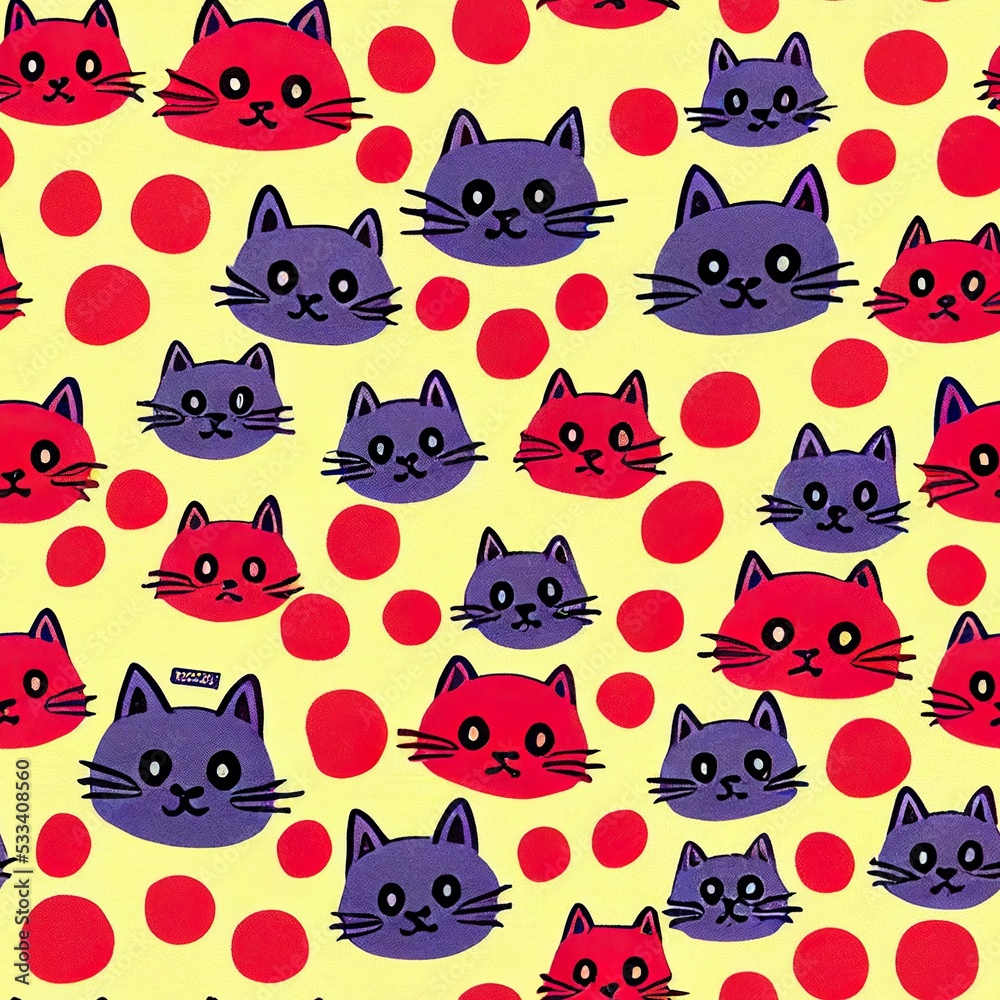 Seamless pattern with cute colourful Kittens and Cats. Creative childish texture. Great for fabric, textile Illustration or wrapping paper.