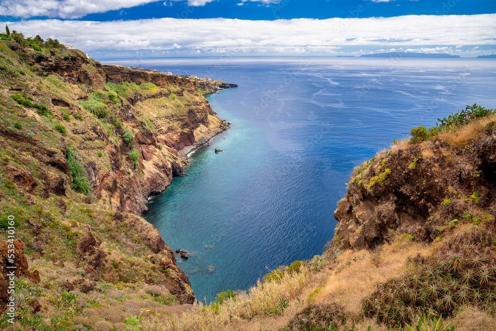 Amazing coastline of Madeira in summer season. Beautiful european island on a sunny day, Portugal