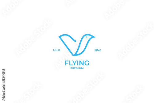 Initial letter v with flying bird logo design vector illustration idea