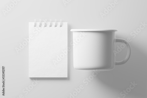 Enamel Mug 3D Rendering White Blank Mockup