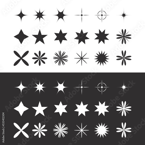 black and white snowflakes. Black and White Glitter decoration icon set shapes  star geometric glitter pattern. Memphis design retro elements. Retro funky graphic  vintage print element collection - s