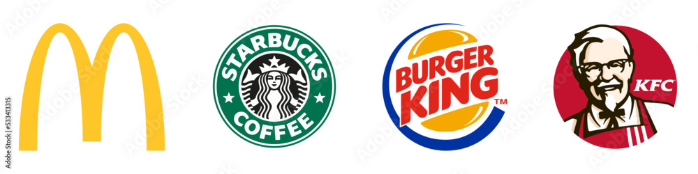 McDonalds, KFC, Starbucks, Burger King logos Stock Vector | Adobe Stock