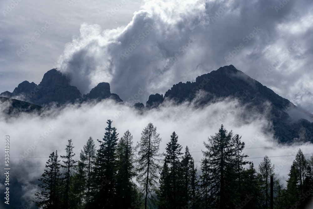 Clouds between the peaks of the dolomites
