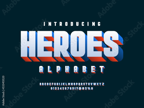 Vector of modern colorful alphabet design with uppercase, numbers and symbols