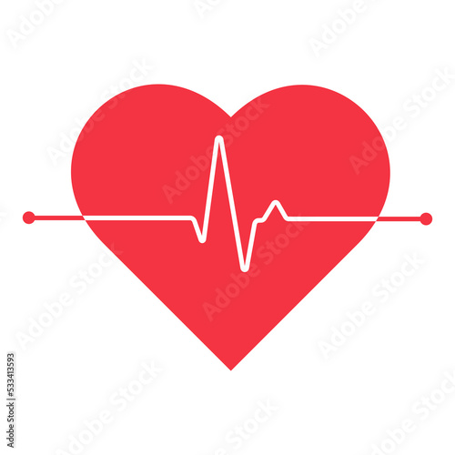 Heart and heartbeat symbol with cardiogram. Healthcare, fitness and love concept. Vector illustration.