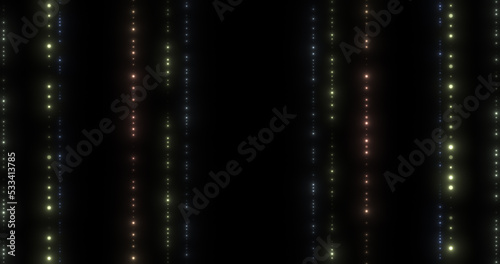 Colorful particles abstract background. Beautiful futuristic glittering in space on black background.