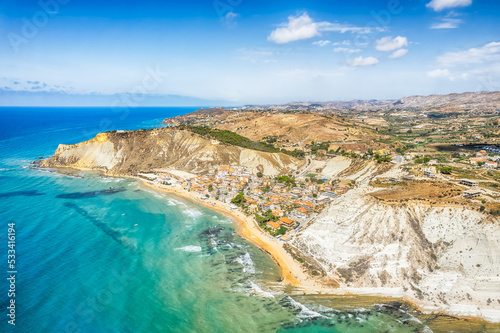 Aerial view with Rossello Beach, Sicily island, Italy photo