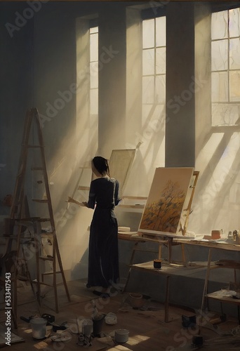a person painting in a room with windows 