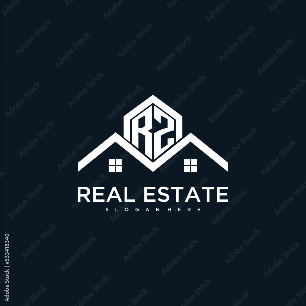 RZ initial monogram logo for real estate with creative roof and home ...