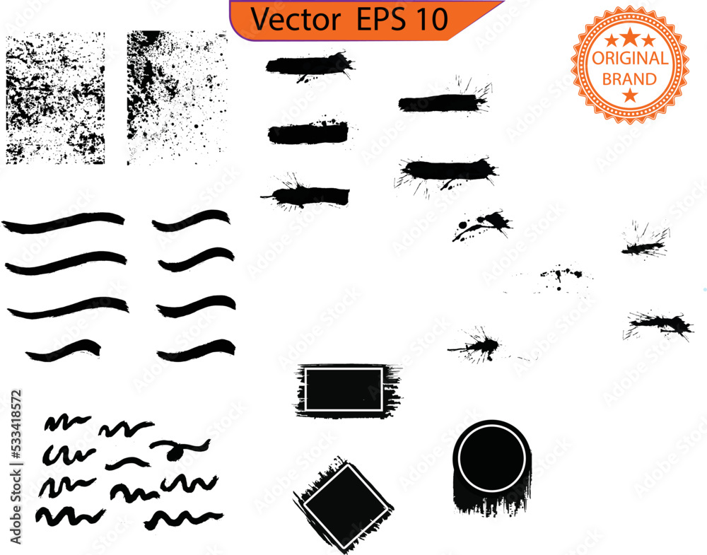 Black paint, ink brush strokes, brushes, lines set. Ink brush strokes bundle. Brush strokes text boxes. Paintbrush set. Grunge design elements. Overlay texture. 