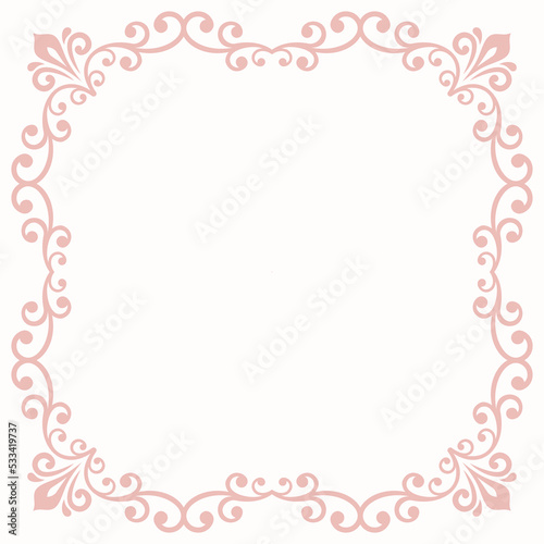 Classic vector vintage pink square frame with arabesques and orient elements. Abstract ornament with place for text. Vintage pattern