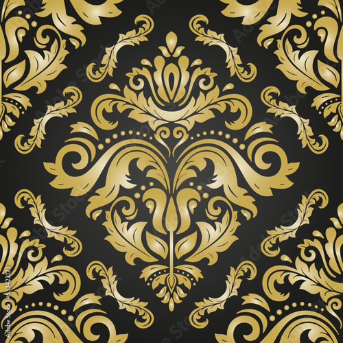 Classic seamless vector pattern. Damask orient black and golden ornament. Classic vintage background. Orient pattern for fabric, wallpapers and packaging