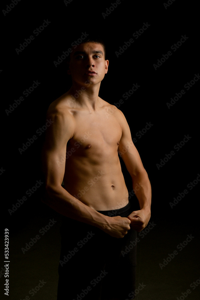 Naklejka premium Nineteen year old teen boy shirtless portrait