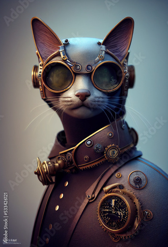 the head of a grey cat in a golden armor © Youk