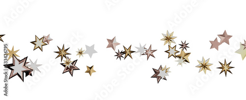 Banner with golden decoration. Festive border with falling glitter dust and stars. © vegefox.com
