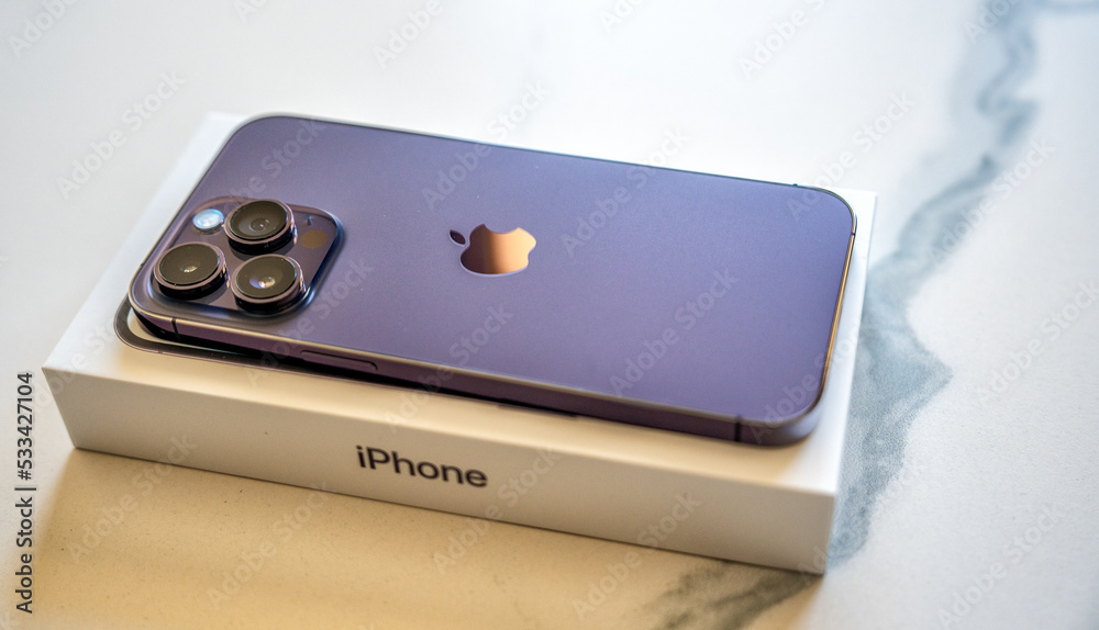 Pisa, Italy - September 17, 2022: The new iPhone 14 Pro Max in Deep Purple  color. This is the last technology release from Apple Stock Photo | Adobe  Stock