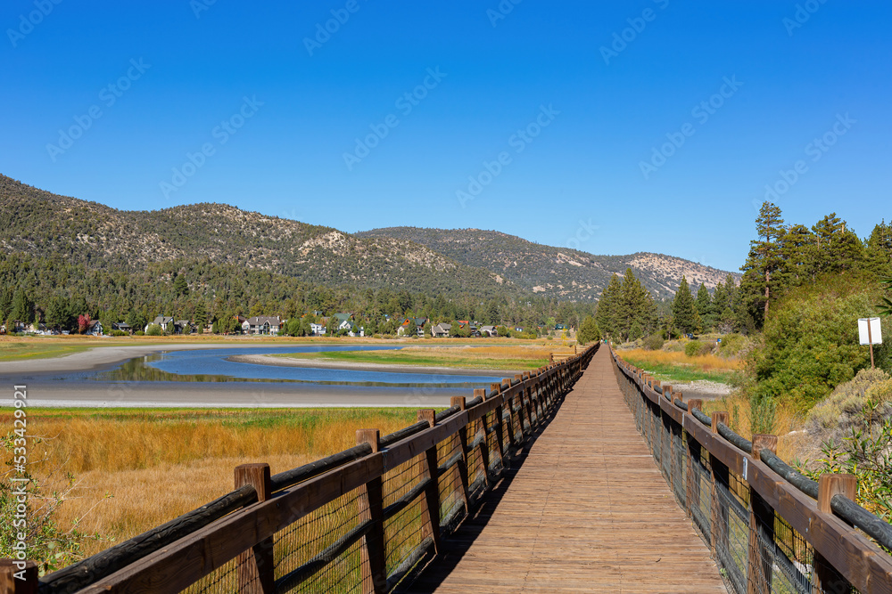 Sunny view of the landscape in Big bear lake
