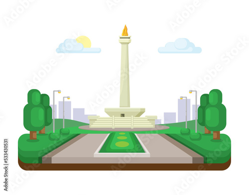 Monas monument at Jakarta Indonesia famous landmark illustration in flat design vector