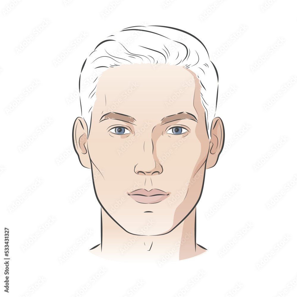 Man face portrait three different angles and turns of a male head. Close-up vector line sketch illustration. Different view front, profile, three-quarter of a boy. Man face portrait three different angles and turns of a male head. Close-up vector line sketch illustration. Different view front, profile, three-quarter of a boy.