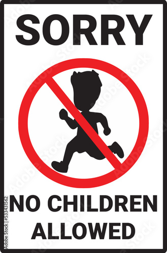 No children allowed. Vector sign with a red contour on a white background.