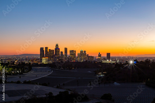 Night high angle view of the Los Angeles Downtown