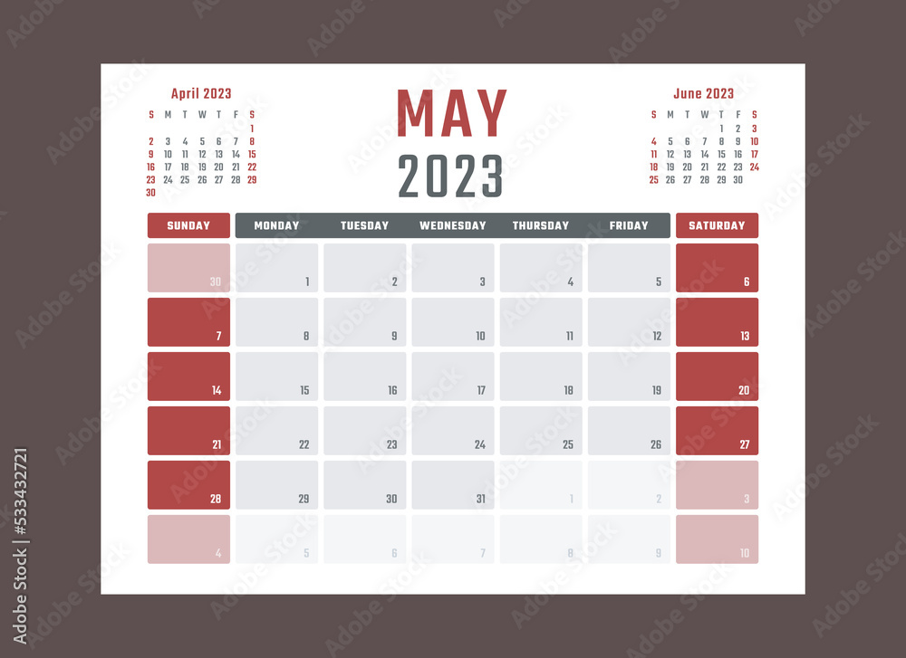 calendar for may 2023 starts sunday, vector calendar design may 2023 year  Stock Vector | Adobe Stock