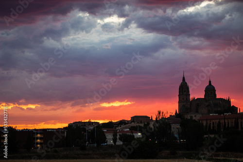 Sunset with views of the Cathedral. Salamanca. Spain. 