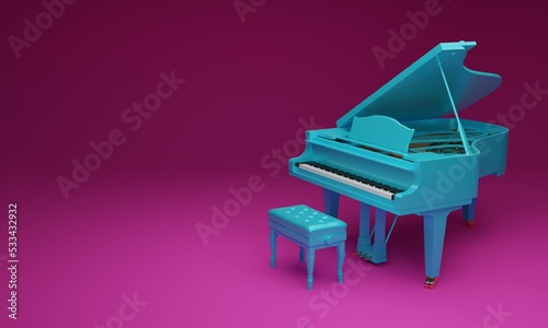 3d illustration  classic piano  pink background  copy space  3d rendering.