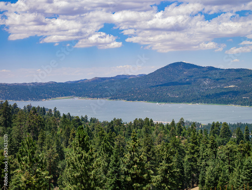 Sunny aerial view of the Big bear lake