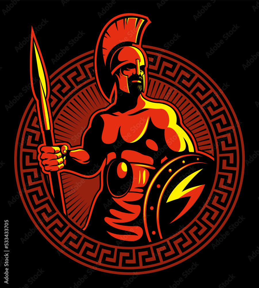 Ancient greek, spartan warrior with a spear and shield in his hands and ...