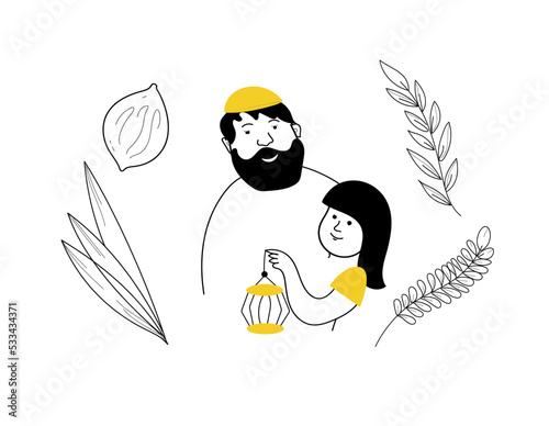 Sukkot vector doodle set, israel happy greeting sukkot cards elements