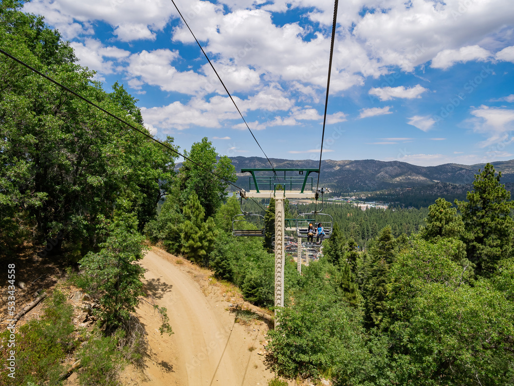 Sunny view of the cable car in Big bear lake area