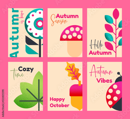 6 modern, minimalist posters on the theme "Autumn Vibe!".
Bright posters that can immerse you in the autumn atmosphere. 
A4 format
Use as posters, banners, advertising or festival templates and more