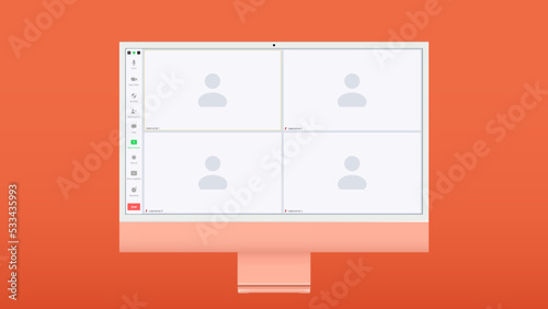 Group video meeting user interface, video conference calls window overlay.