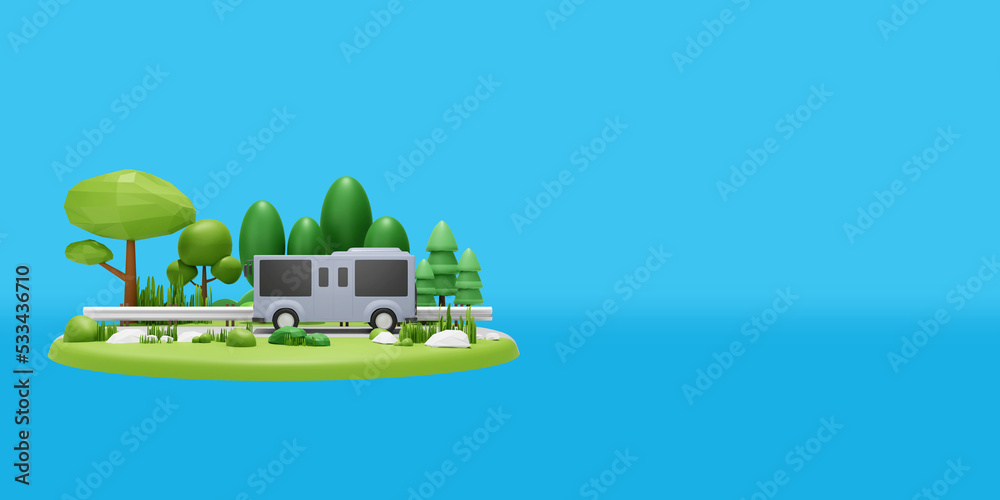 Bus with map pin pointer on gradient background. 3d rendering image of low poly objects.