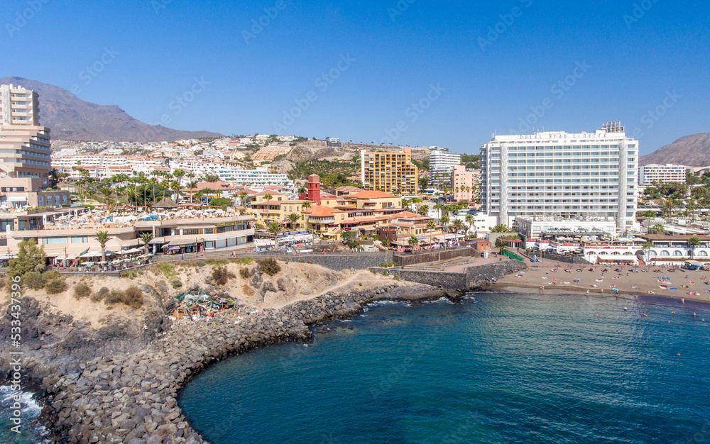 Playa del Bobo and Costa Adeje coastline in Tenerife, Canary Islands.